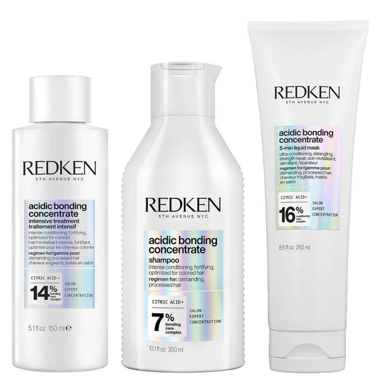 Redken Acidic Bonding Concentrate Intensive Pre-Treatment, Shampoo and 5-Minute Liquid Hair Mask Bundle