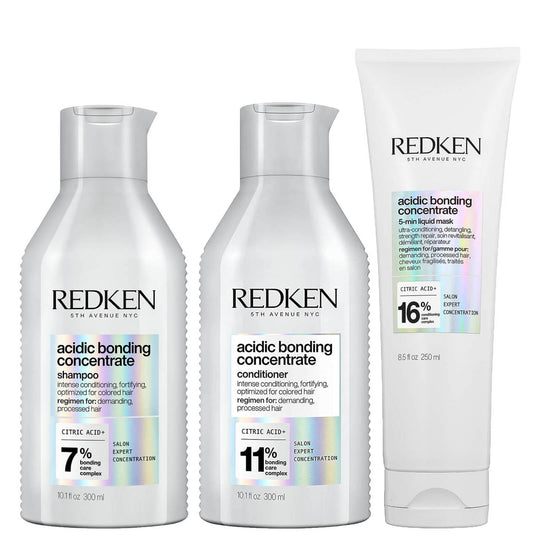 Redken Acidic Bonding Concentrate Shampoo, Conditioner and 5-Minute Liquid Hair Mask Bond Repair Bundle